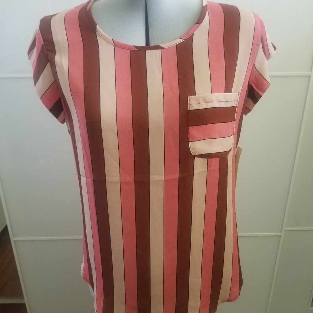 Lily White Short Sleeve Striped Blouse NWT